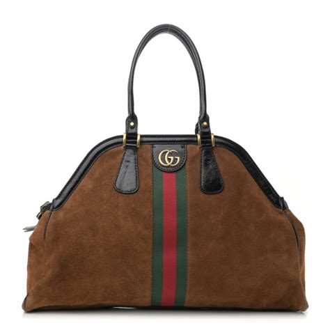 GUCCI Suede Ophidia Large Re(Belle) Top Handle Bag Nocciola .